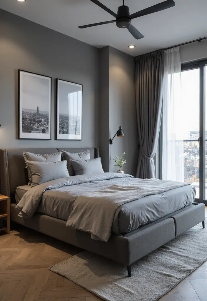 30 Bedroom Ideas with Grey Bed That Look Chic and Balanced - 26. Smart Tech Integration