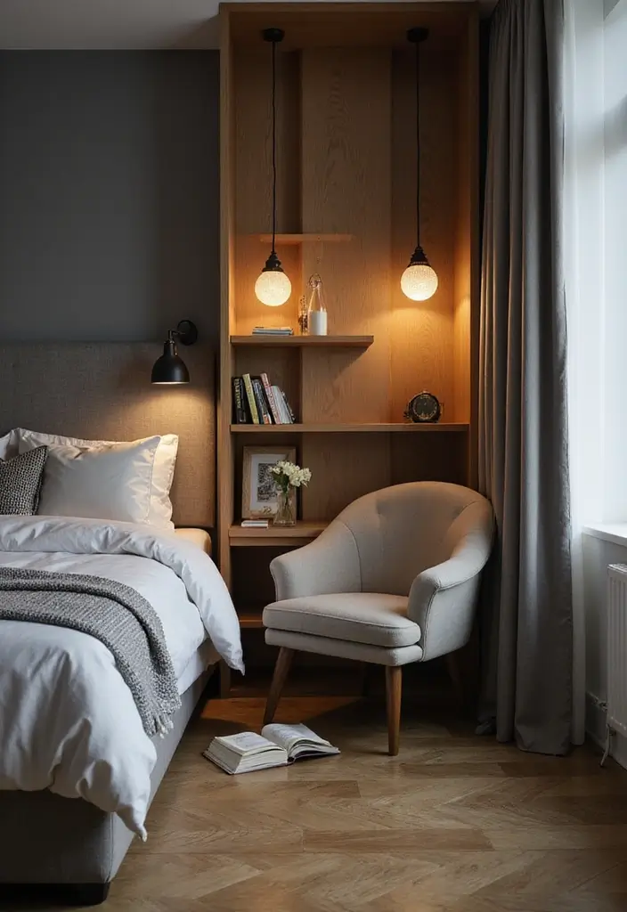 30 Bedroom Ideas with Grey Bed That Look Chic and Balanced - 27. Cozy Reading Nook