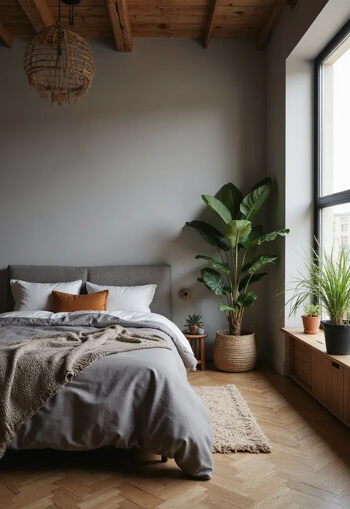30 Bedroom Ideas with Grey Bed That Look Chic and Balanced - 4. Earthy Tones