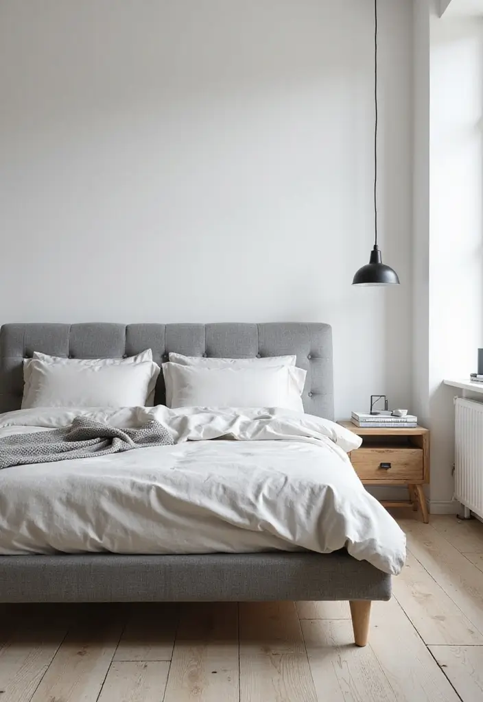30 Bedroom Ideas with Grey Bed That Look Chic and Balanced - 6. Scandinavian Simplicity