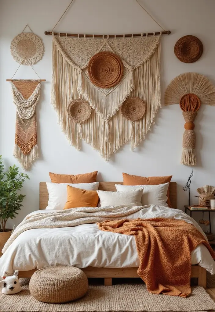 30 Bedroom Wall Paneling Ideas That Add Texture & Warmth - 28. Woven Wall Hangings