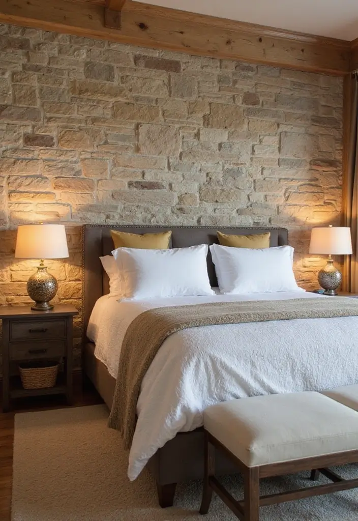 30 Bedroom Wall Paneling Ideas That Add Texture & Warmth - 7. Stone Veneer Accent Wall