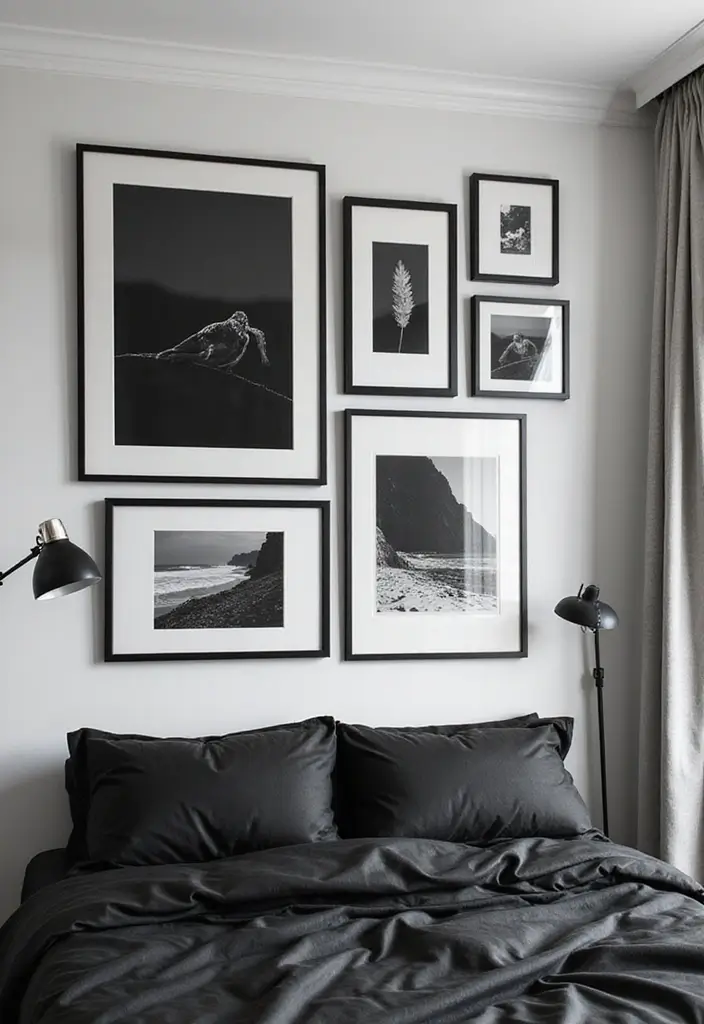30 Black Aesthetic Bedroom Ideas That Are Sleek and Stylish - 11. Gallery Wall