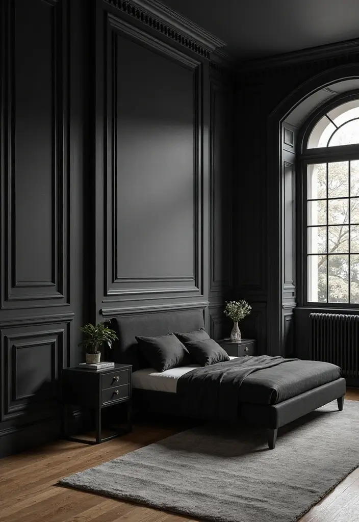30 Black Aesthetic Bedroom Ideas That Are Sleek and Stylish - 16. Black Trim and Moldings