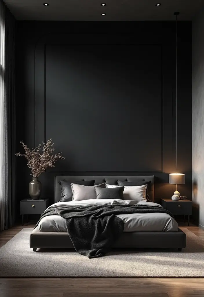 30 Black Aesthetic Bedroom Ideas That Are Sleek and Stylish - 18. Bold Black Accent Wall