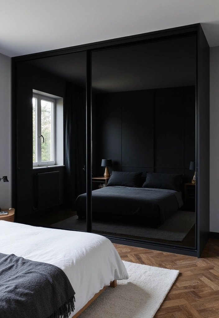 30 Black Aesthetic Bedroom Ideas That Are Sleek and Stylish - 20. Sliding Door Wardrobe