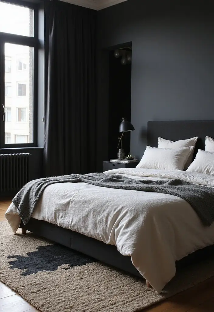 30 Black Aesthetic Bedroom Ideas That Are Sleek and Stylish - 21. Layered Rugs