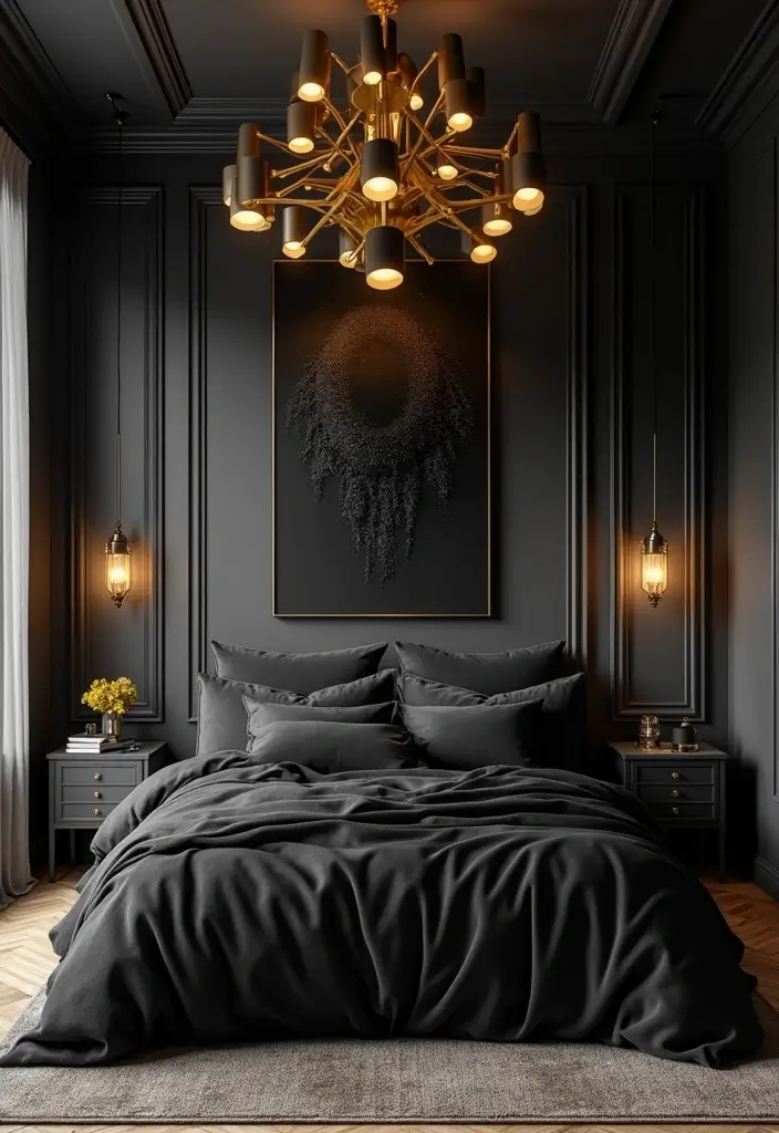30 Black Aesthetic Bedroom Ideas That Are Sleek and Stylish - 22. Black and Gold Theme