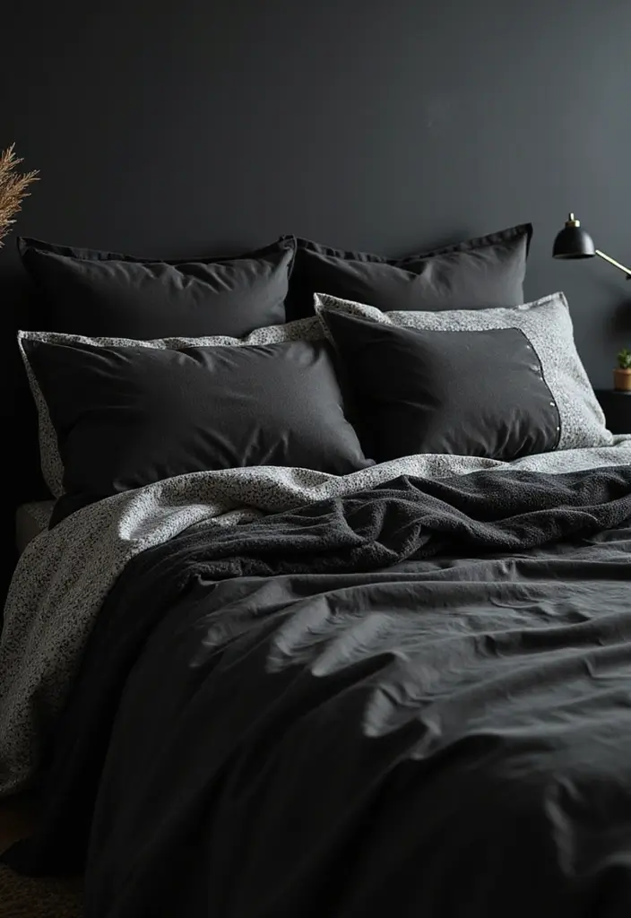 30 Black Aesthetic Bedroom Ideas That Are Sleek and Stylish - 24. Boxed Bedding