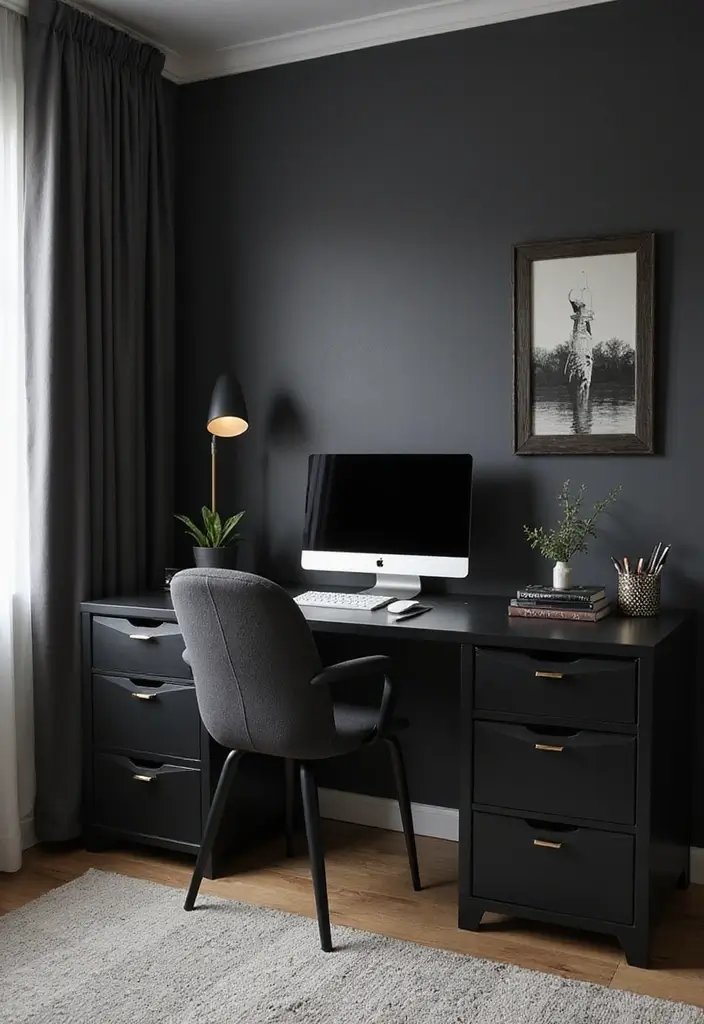 30 Black Aesthetic Bedroom Ideas That Are Sleek and Stylish - 9. Functional Workspace