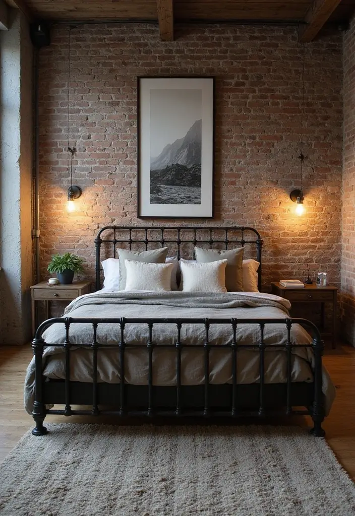 30 Black Bed Frame Bedroom Ideas That Look Strong & Stylish - 1. Bold Metal Bed Frame with Industrial Accents