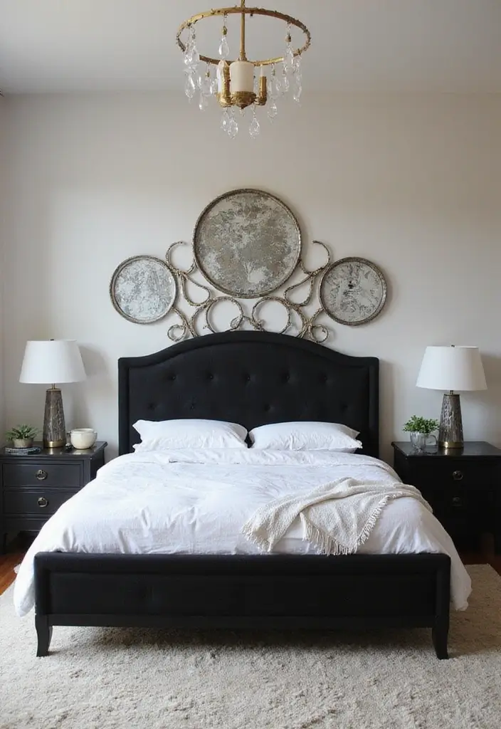 30 Black Bed Frame Bedroom Ideas That Look Strong & Stylish - 13. Black Bed Frame with Personalized Headboard