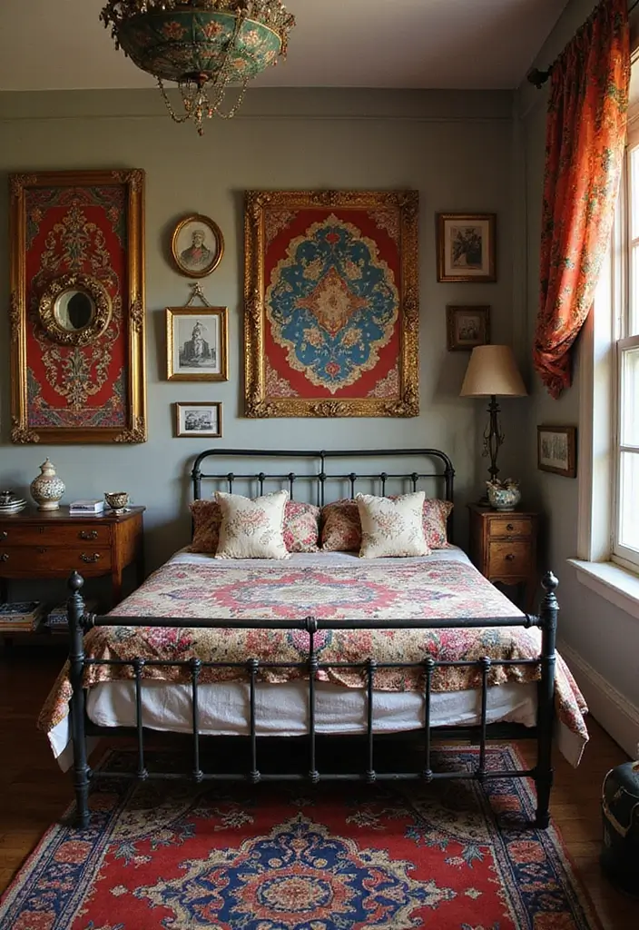 30 Black Bed Frame Bedroom Ideas That Look Strong & Stylish - 18. Black Metal Bed Frame with Vintage Textiles