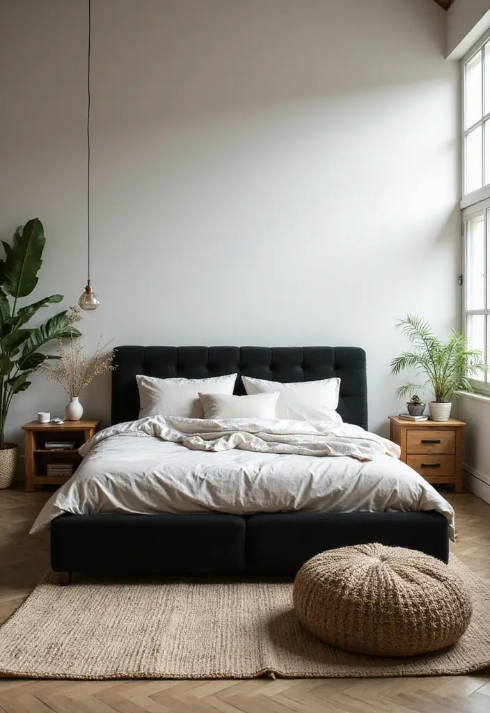 30 Black Bed Frame Bedroom Ideas That Look Strong & Stylish - 19. Black Bed Frame with Natural Elements