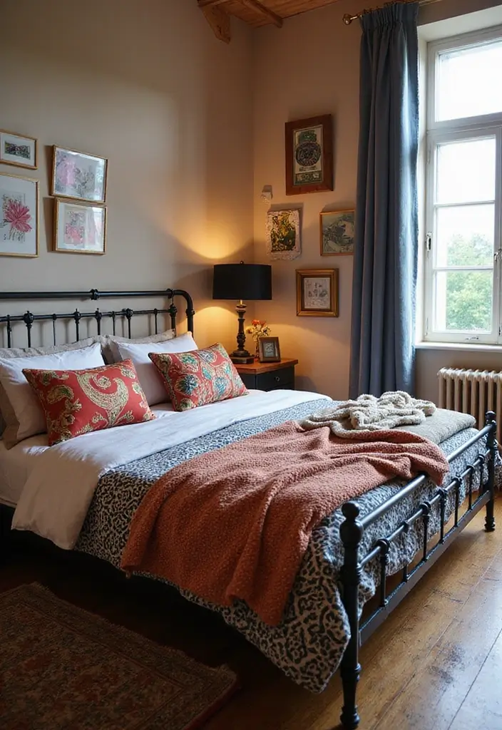 30 Black Bed Frame Bedroom Ideas That Look Strong & Stylish - 24. Black Bed Frame with Mixed Patterns