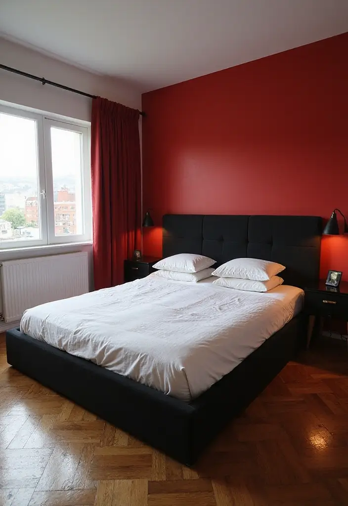 30 Black Bed Frame Bedroom Ideas That Look Strong & Stylish - 27. Black Bed Frame with Accent Wall