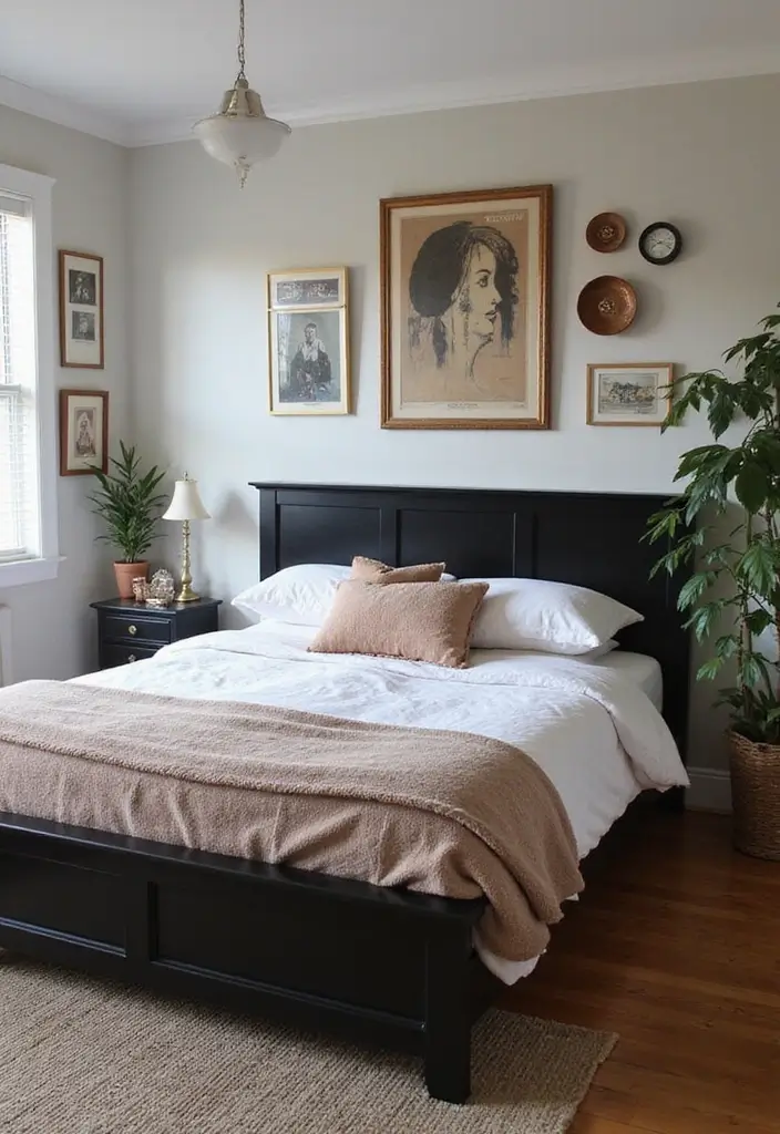 30 Black Bed Frame Bedroom Ideas That Look Strong & Stylish - 28. Black Bed Frame with Personalized Decor