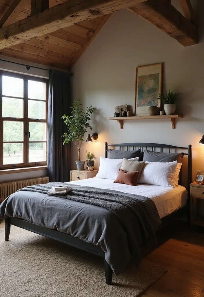 30 Black Bed Frame Bedroom Ideas That Look Strong & Stylish - 5. Rustic Black Bed Frame with Wood Accents