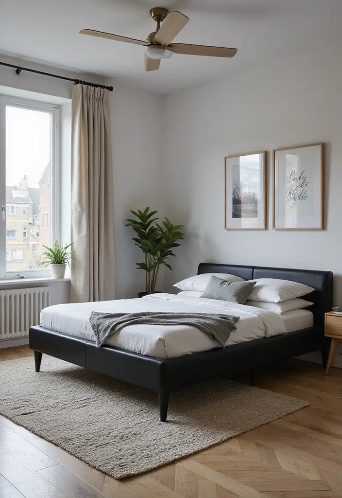 30 Black Bed Frame Bedroom Ideas That Look Strong & Stylish - 6. Contemporary Black Bed Frame with Geometric Shapes