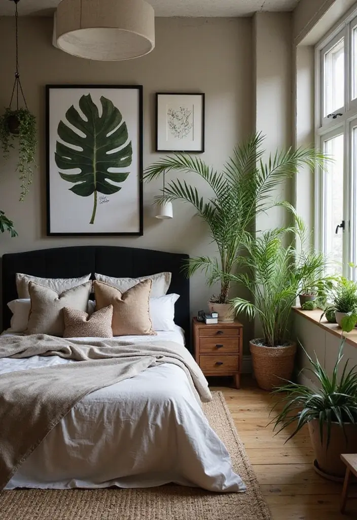 30 Black Headboard Bedroom Ideas That Make a Bold Statement - 12. Nature-Inspired