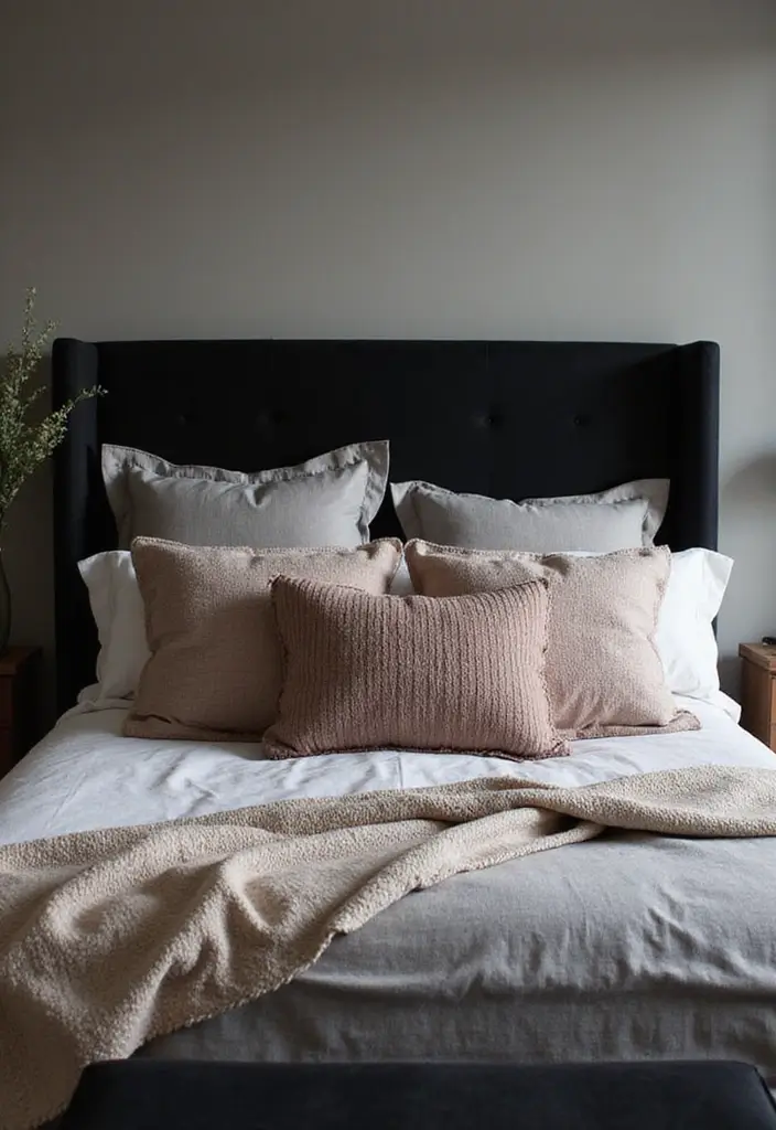 30 Black Headboard Bedroom Ideas That Make a Bold Statement - 13. Layered Bedding