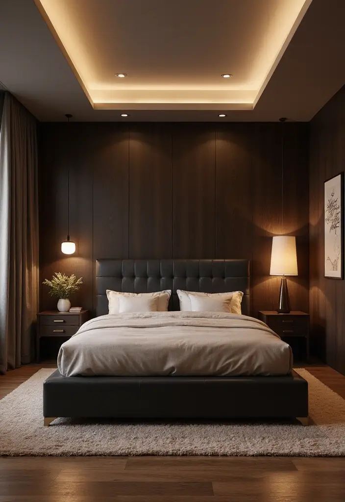 30 Black Headboard Bedroom Ideas That Make a Bold Statement - 14. Dark Wood Accents