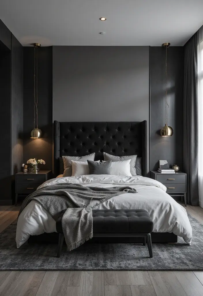 30 Black Headboard Bedroom Ideas That Make a Bold Statement - 15. Monochromatic Magic