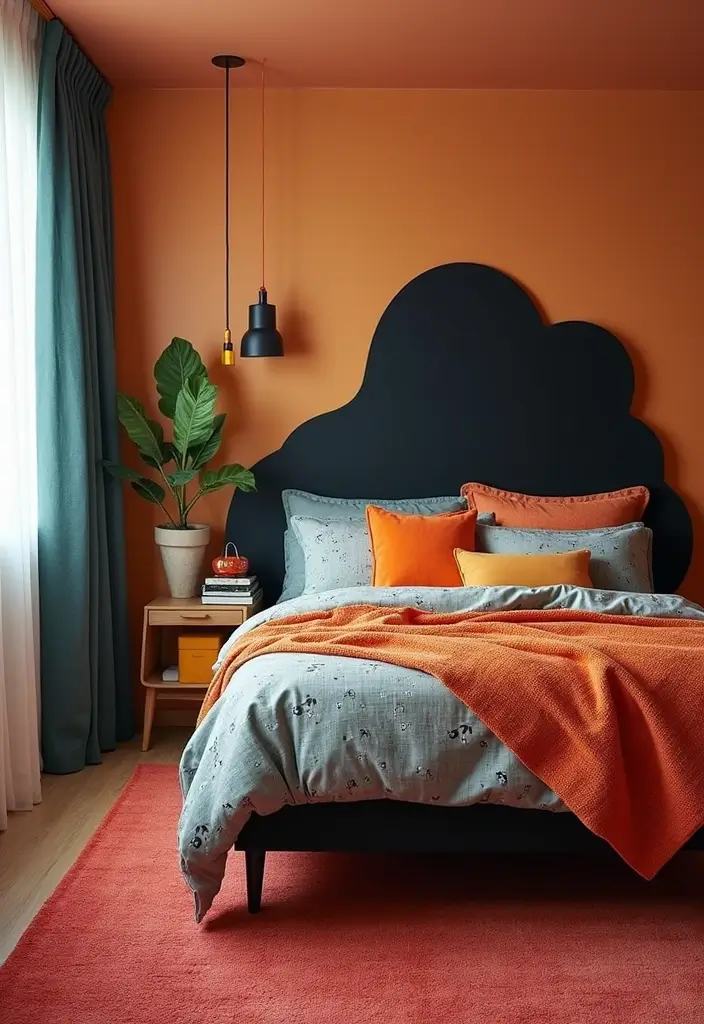 30 Black Headboard Bedroom Ideas That Make a Bold Statement - 16. Retro Vibes