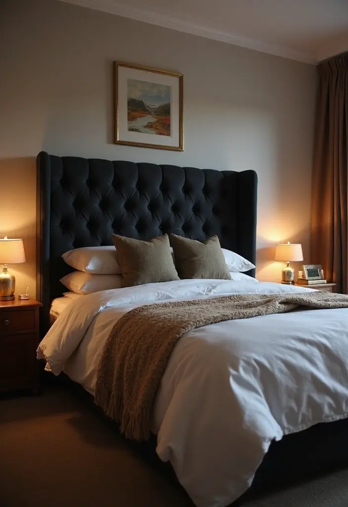 30 Black Headboard Bedroom Ideas That Make a Bold Statement - 2. Upholstered Elegance