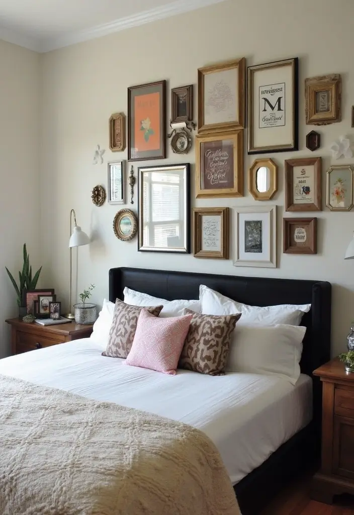 30 Black Headboard Bedroom Ideas That Make a Bold Statement - 23. Layered Wall Decor