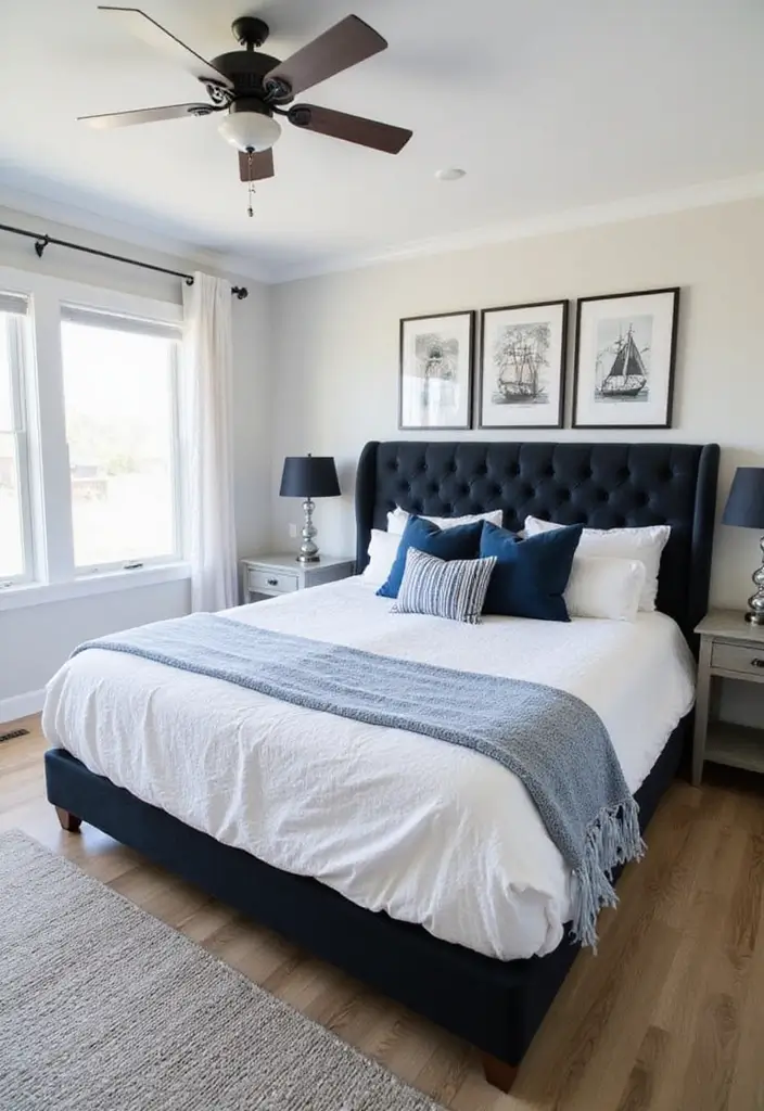 30 Black Headboard Bedroom Ideas That Make a Bold Statement - 25. Nautical Inspiration