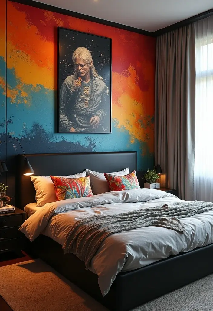 30 Black Headboard Bedroom Ideas That Make a Bold Statement - 26. Artistic Expression
