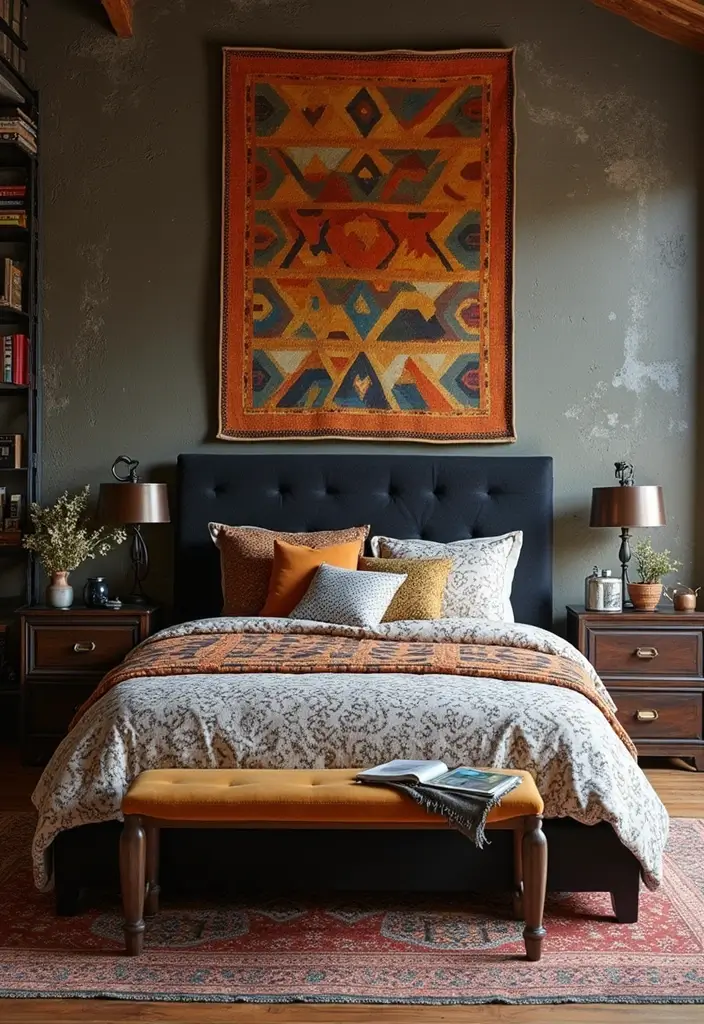 30 Black Headboard Bedroom Ideas That Make a Bold Statement - 29. Cultural Influences