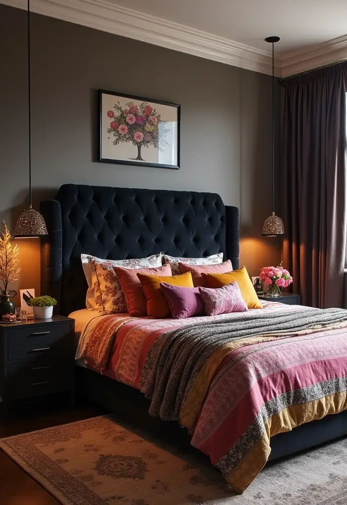 30 Black Headboard Bedroom Ideas That Make a Bold Statement - 3. Bold Statement Piece