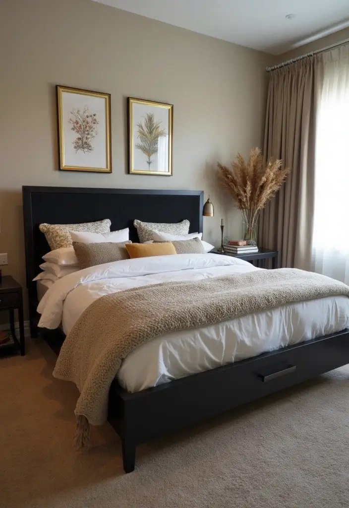 30 Black Headboard Bedroom Ideas That Make a Bold Statement - 30. Seasonal Decor