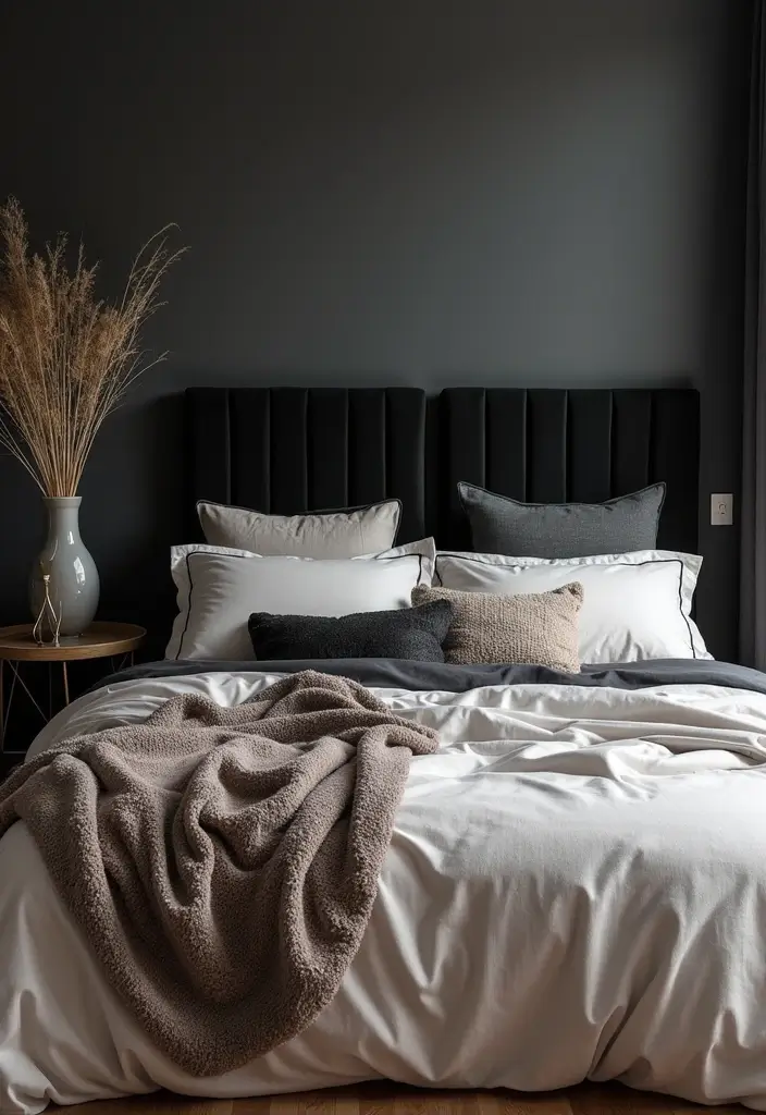 30 Black Headboard Bedroom Ideas That Make a Bold Statement - 6. Mix & Match Textures