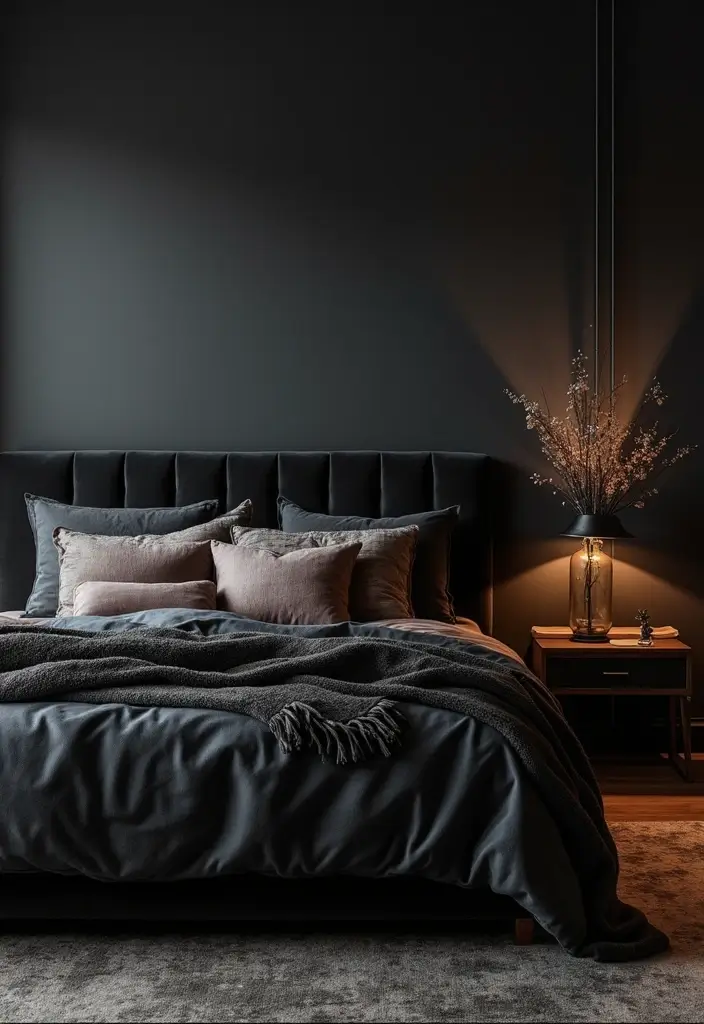 30 Black Headboard Bedroom Ideas That Make a Bold Statement - 9. Dark & Dramatic