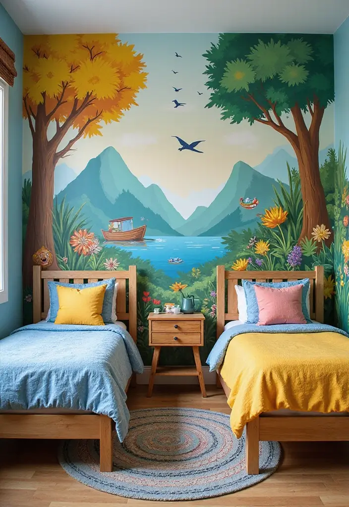 30 Brother and Sister Shared Bedroom Ideas That Balance Both Styles - 1. Colorful Wall Murals