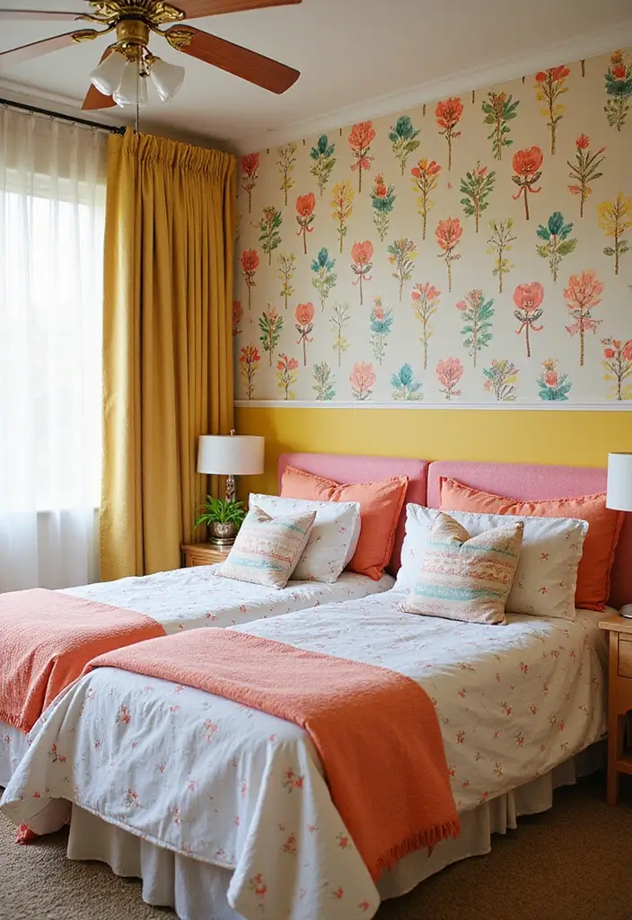 30 Brother and Sister Shared Bedroom Ideas That Balance Both Styles - 11. Bright Accent Walls