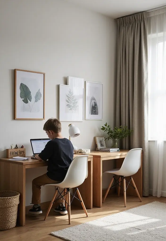 30 Brother and Sister Shared Bedroom Ideas That Balance Both Styles - 12. Dual Study Zones