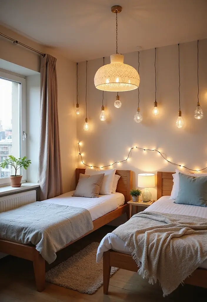 30 Brother and Sister Shared Bedroom Ideas That Balance Both Styles - 13. Fun Lighting Options