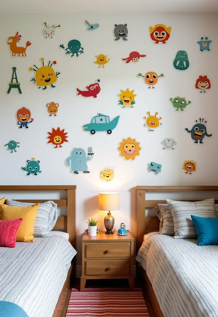 30 Brother and Sister Shared Bedroom Ideas That Balance Both Styles - 14. Wall Decals and Stickers