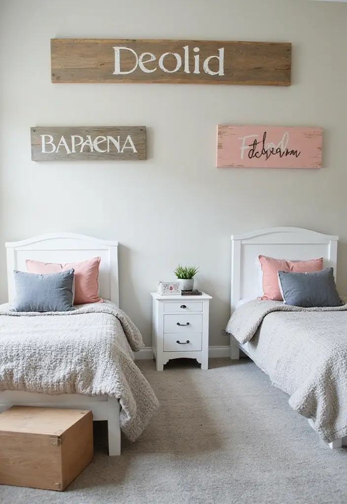 30 Brother and Sister Shared Bedroom Ideas That Balance Both Styles - 17. Personalized Name Signs
