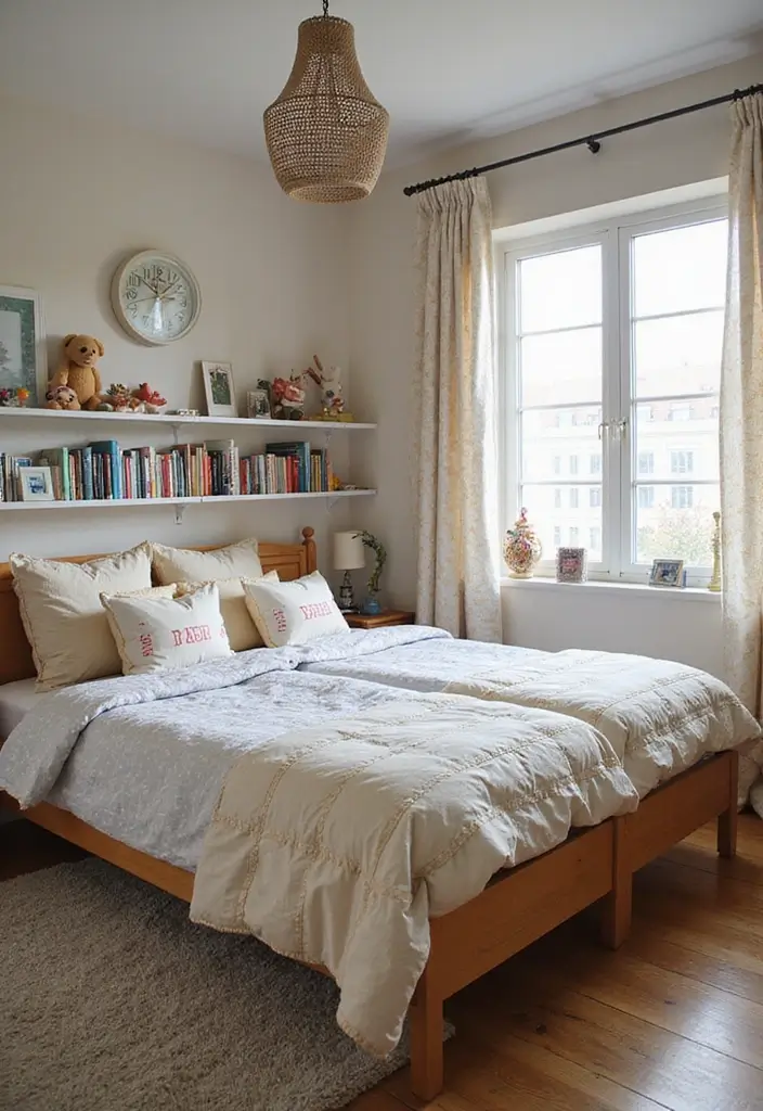 30 Brother and Sister Shared Bedroom Ideas That Balance Both Styles - 2. Shared Bed with Personal Touches