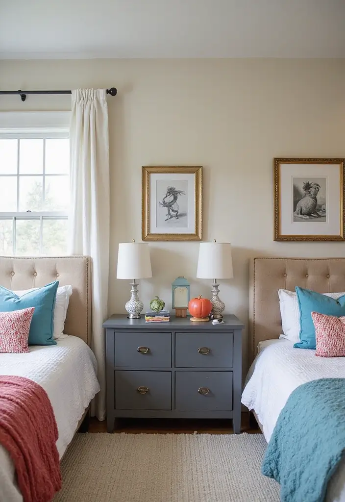 30 Brother and Sister Shared Bedroom Ideas That Balance Both Styles - 21. Themed Bedside Tables