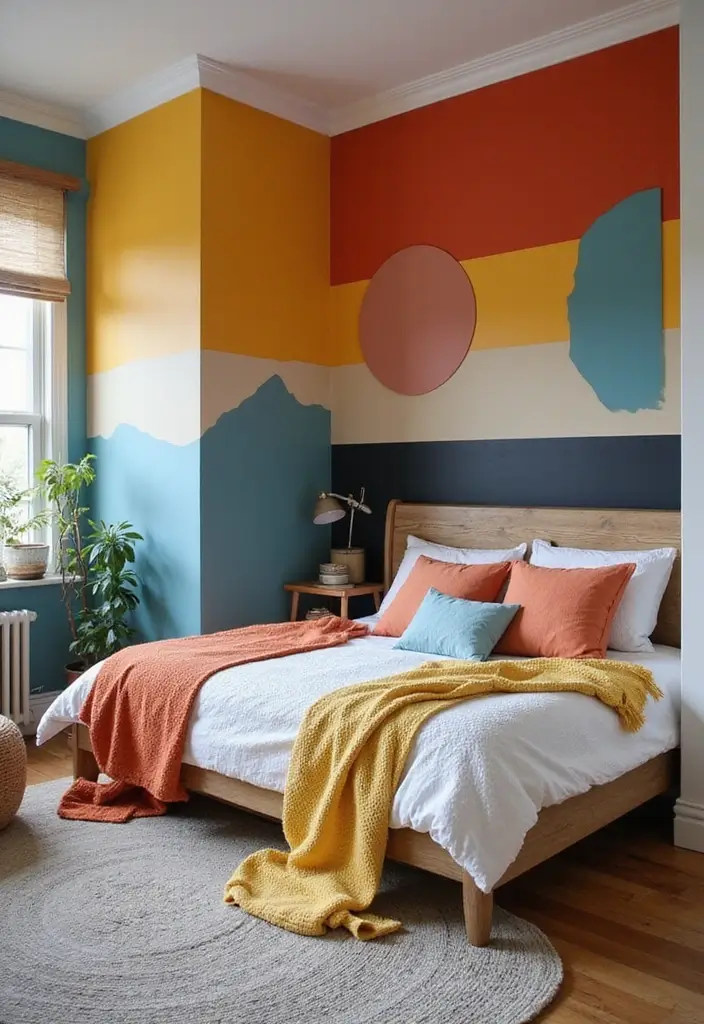 30 Brother and Sister Shared Bedroom Ideas That Balance Both Styles - 22. Color-Blocked Walls