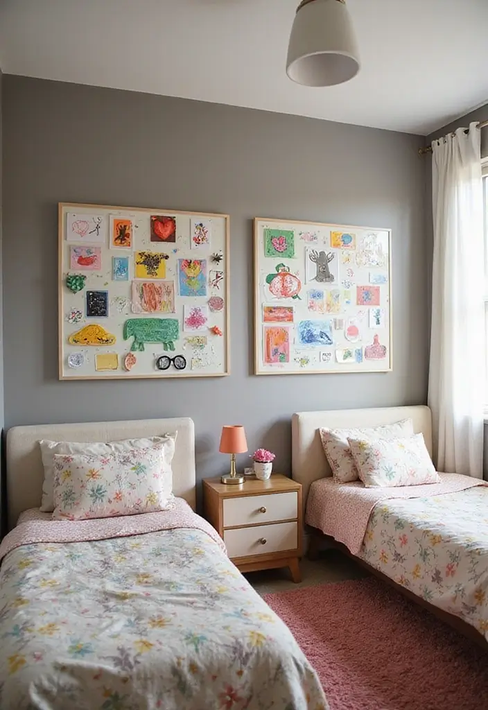 30 Brother and Sister Shared Bedroom Ideas That Balance Both Styles - 27. Artistic Display Boards