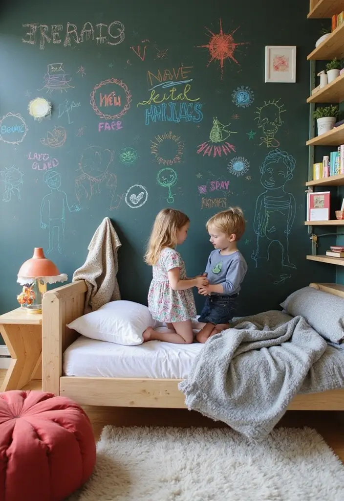 30 Brother and Sister Shared Bedroom Ideas That Balance Both Styles - 6. Interactive Wall Features