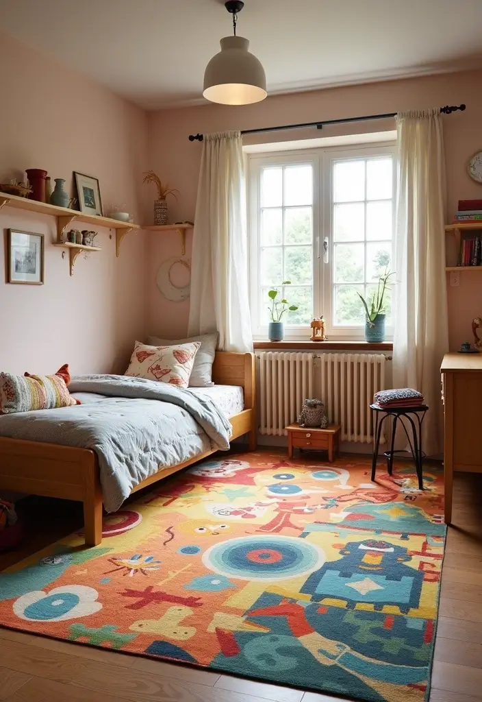 30 Brother and Sister Shared Bedroom Ideas That Balance Both Styles - 9. Playful Rug Designs