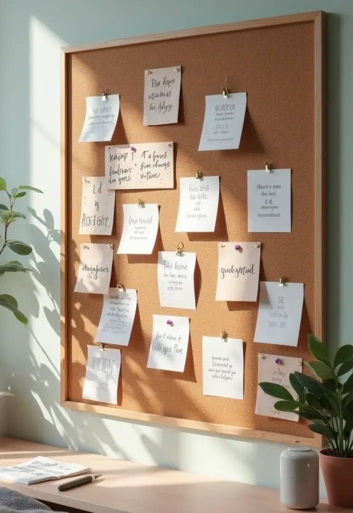 30 Cork Board Ideas for Bedroom Aesthetic That Inspire You Daily - 11. Affirmation and Gratitude Board